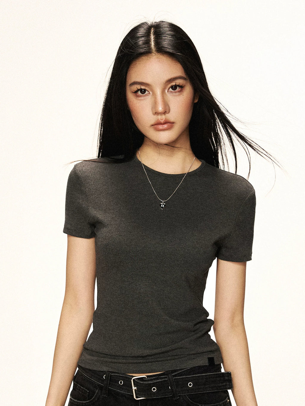 Cherry Melody Shoulder Round Neck Slim Simple Tee