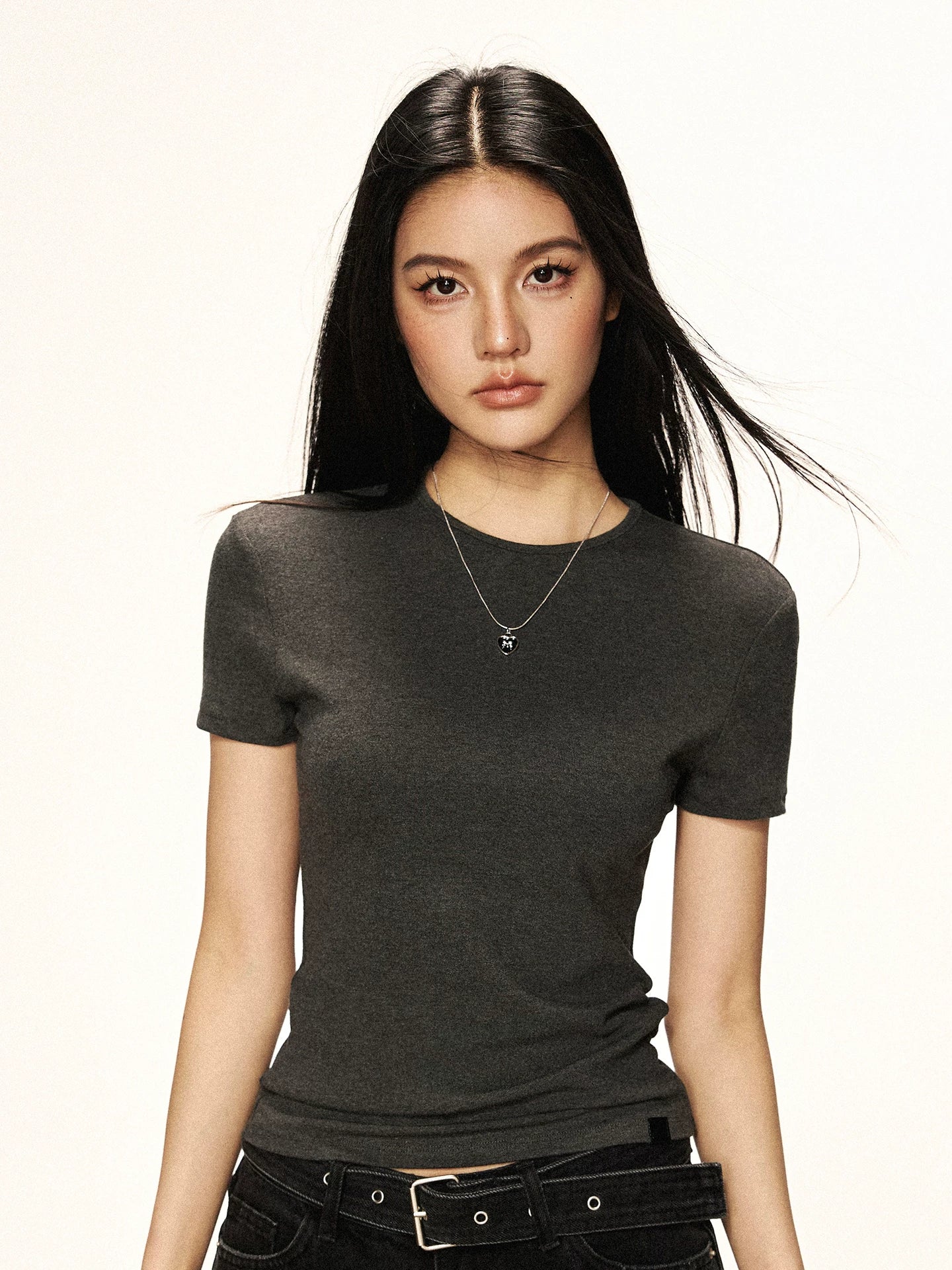Cherry Melody Shoulder Round Neck Slim Simple Tee