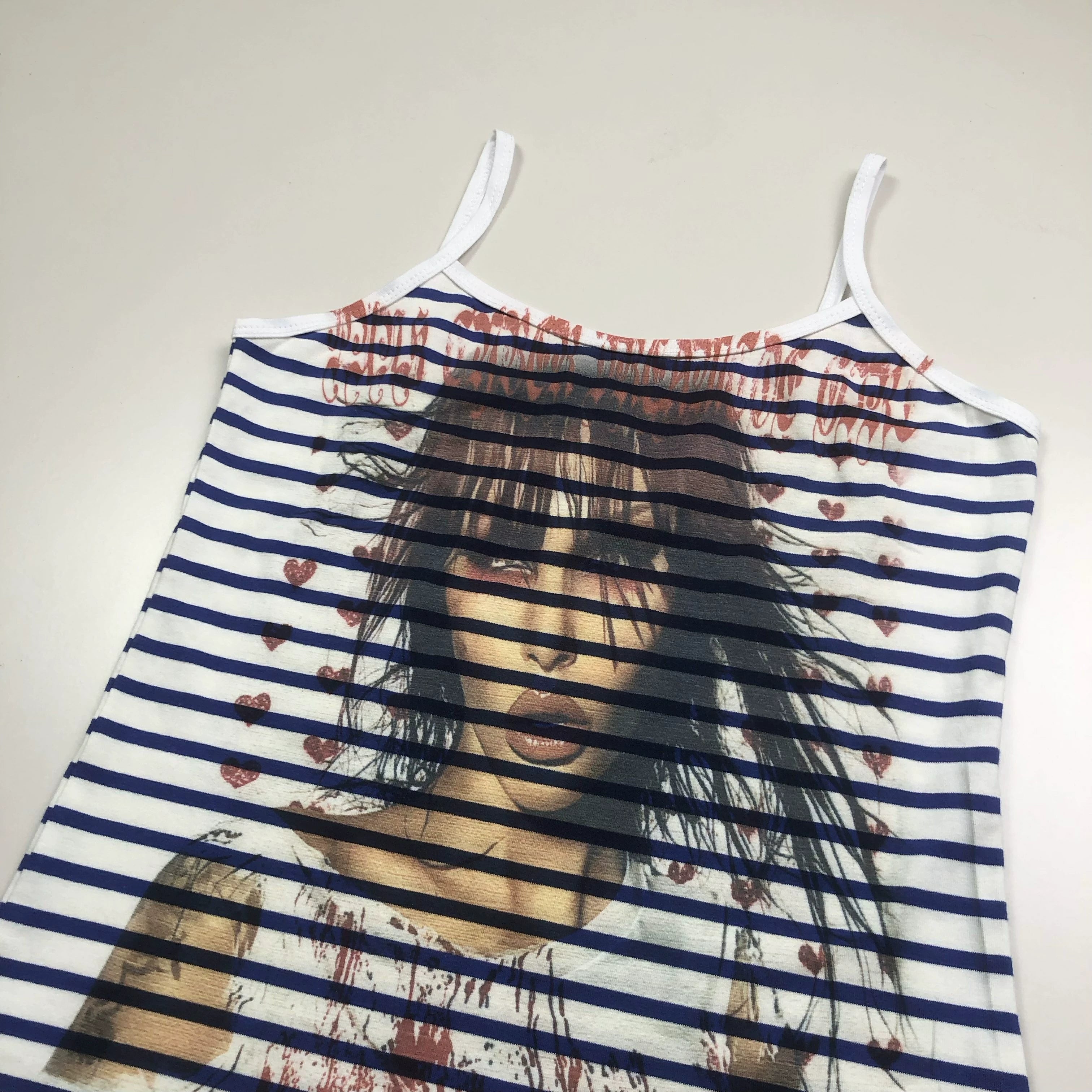 WEBBAR Striped Vintage Navy Pictorial Girl Y2k Stretch Vest