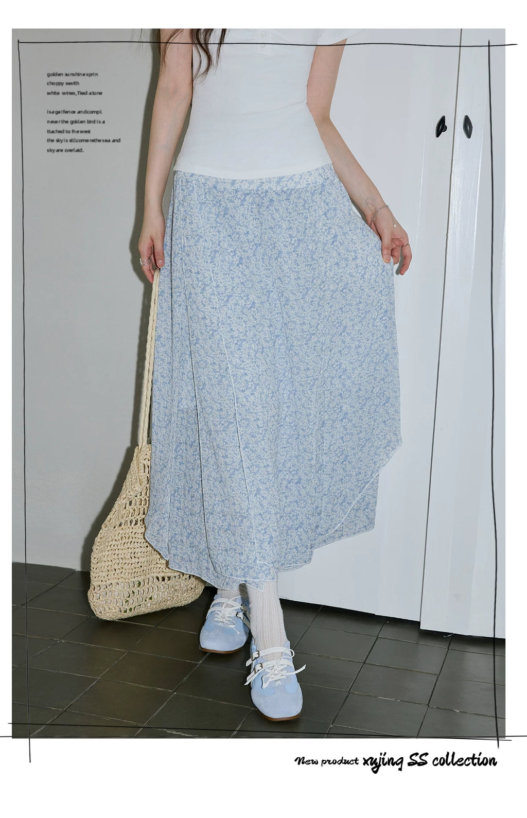 XUJING Floral Irregular Drape Thin Skirt