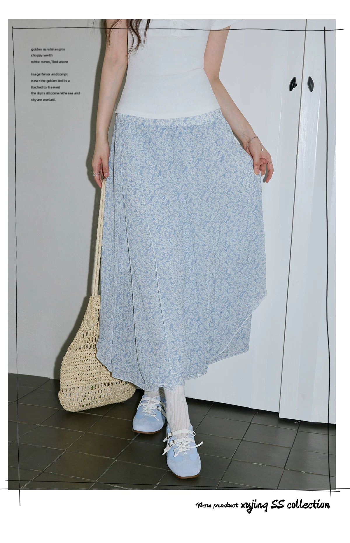 XUJING Floral Irregular Drape Thin Skirt