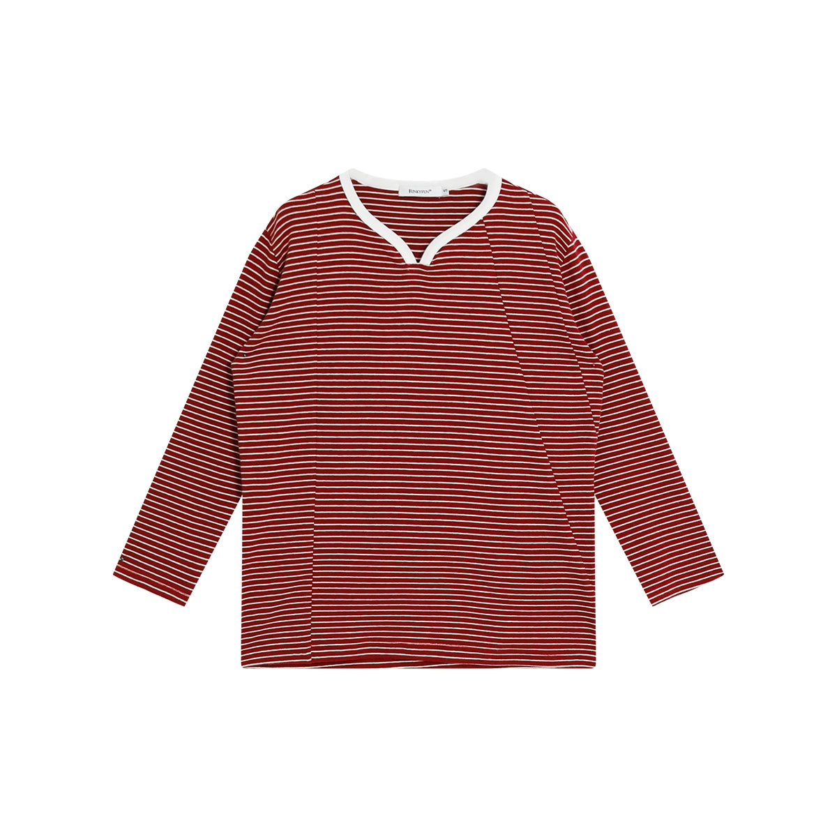 FUNKYFUN Pinstripe Hemming Curved Neckline T-shirt