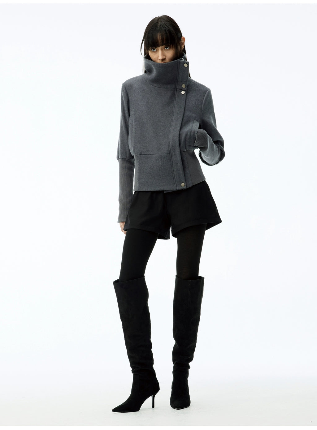 JCAESAR WOMEN Threaded-sleeved Woolen Jacket