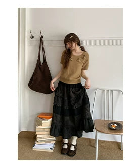 Kano Hand Hook Three-dimensional Flower Round Neck Short Sleeve Knitting