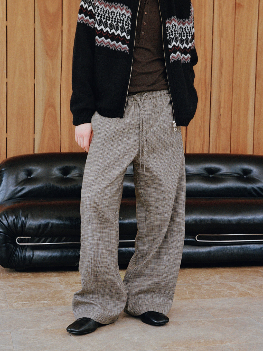 VLABMADE Lazy Slack Thousand Birds Plaid Wide Leg Pants