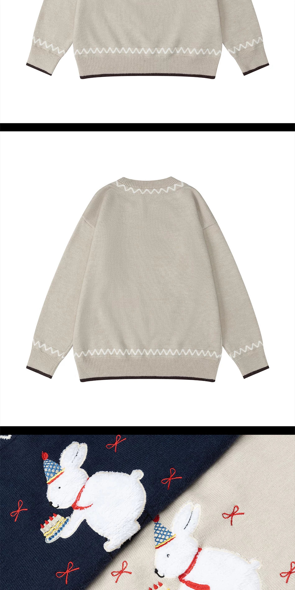 Zuocisankon Vintage Slack Embroidered Plush Rabbit Knitted Sweater
