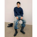 NO LOGO Diagonal Zipper Leather Pleated Heightening Pointed Chelsea Boots