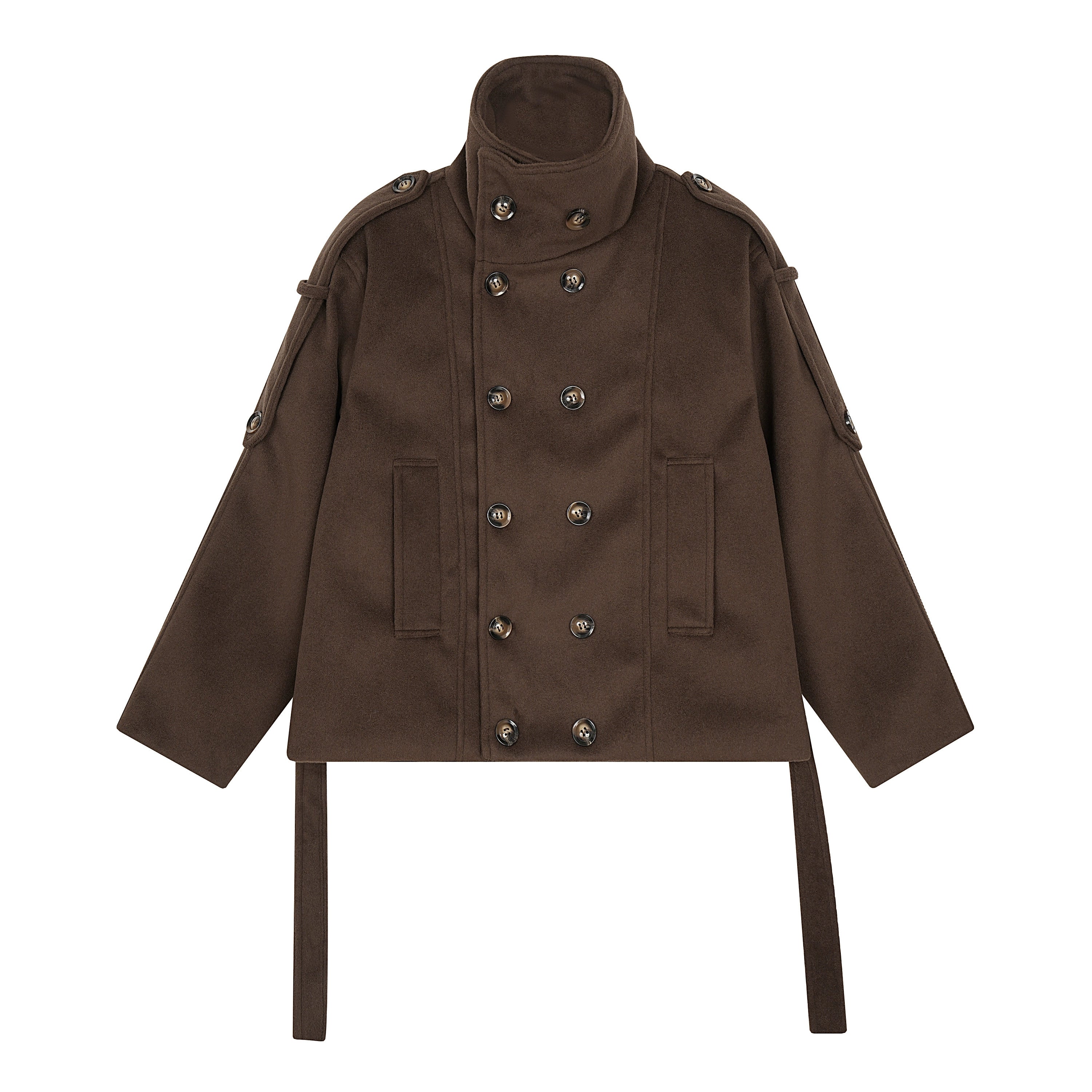 Mershier Korean Double-breasted Lace-Up Woolen Jacket