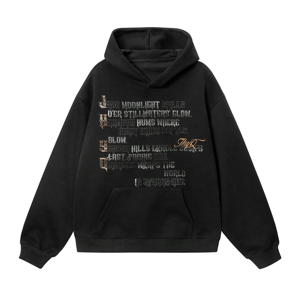 JHYQ Full English Print Loose Hoodie