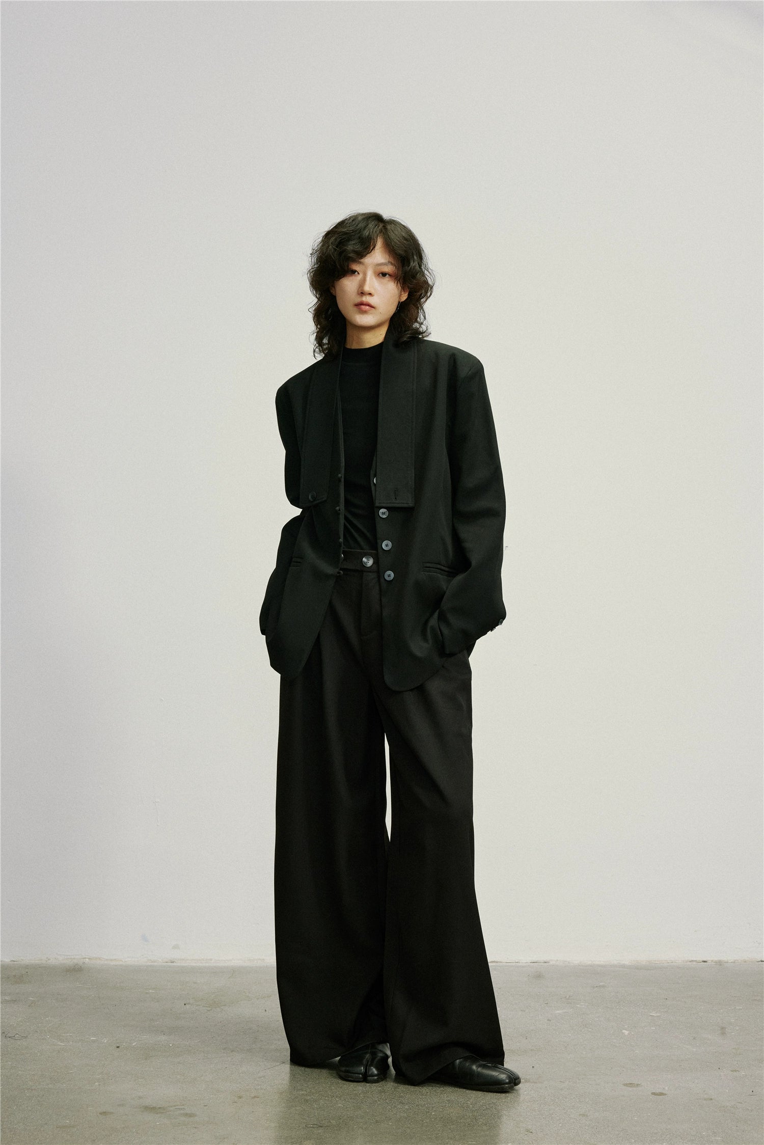 SUNYVONNE Double-breasted High-waisted Wide-leg Pants