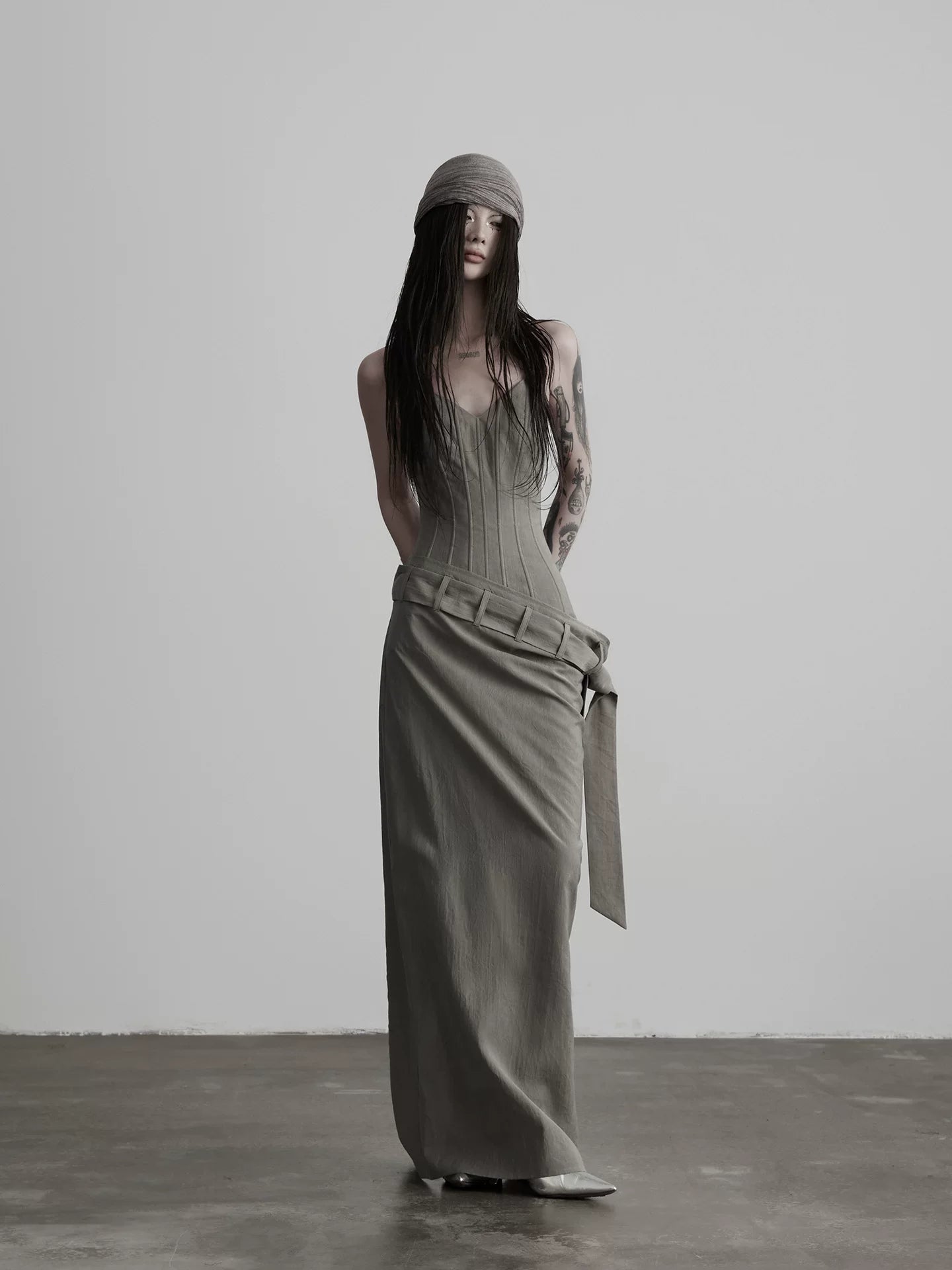 INDULGE Strap Waist Tube Top Drape Long Skirt