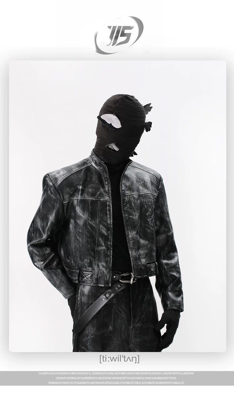 NUndeFineD Gradual Change Short Leather Jacket