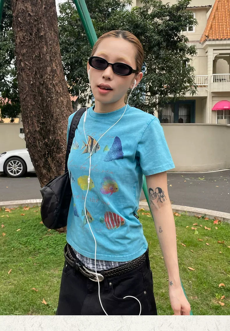 MMBBT Crew Neck Front Shoulder Versatile Cropped Tee
