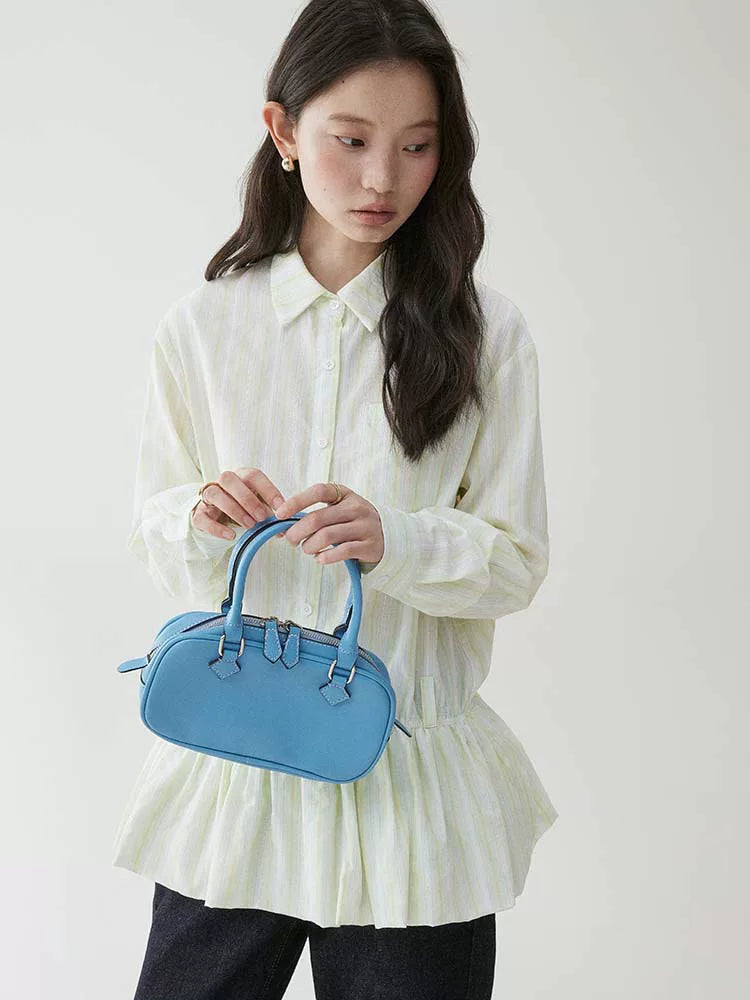 VOOE Contrast Striped Lapel Waist Shirt