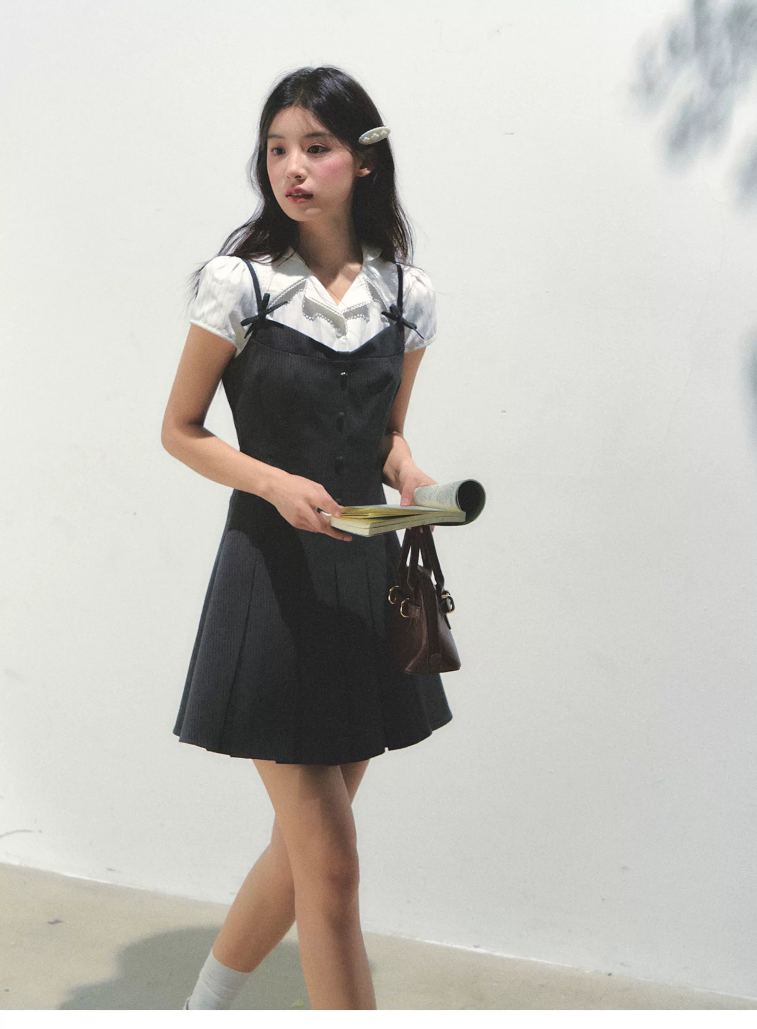 SunsetPark College Fake Two-piece Pleated Dress