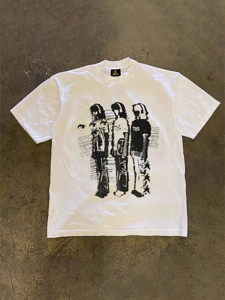 UPUPXIA Old Portrait Print Crew Neck Tee