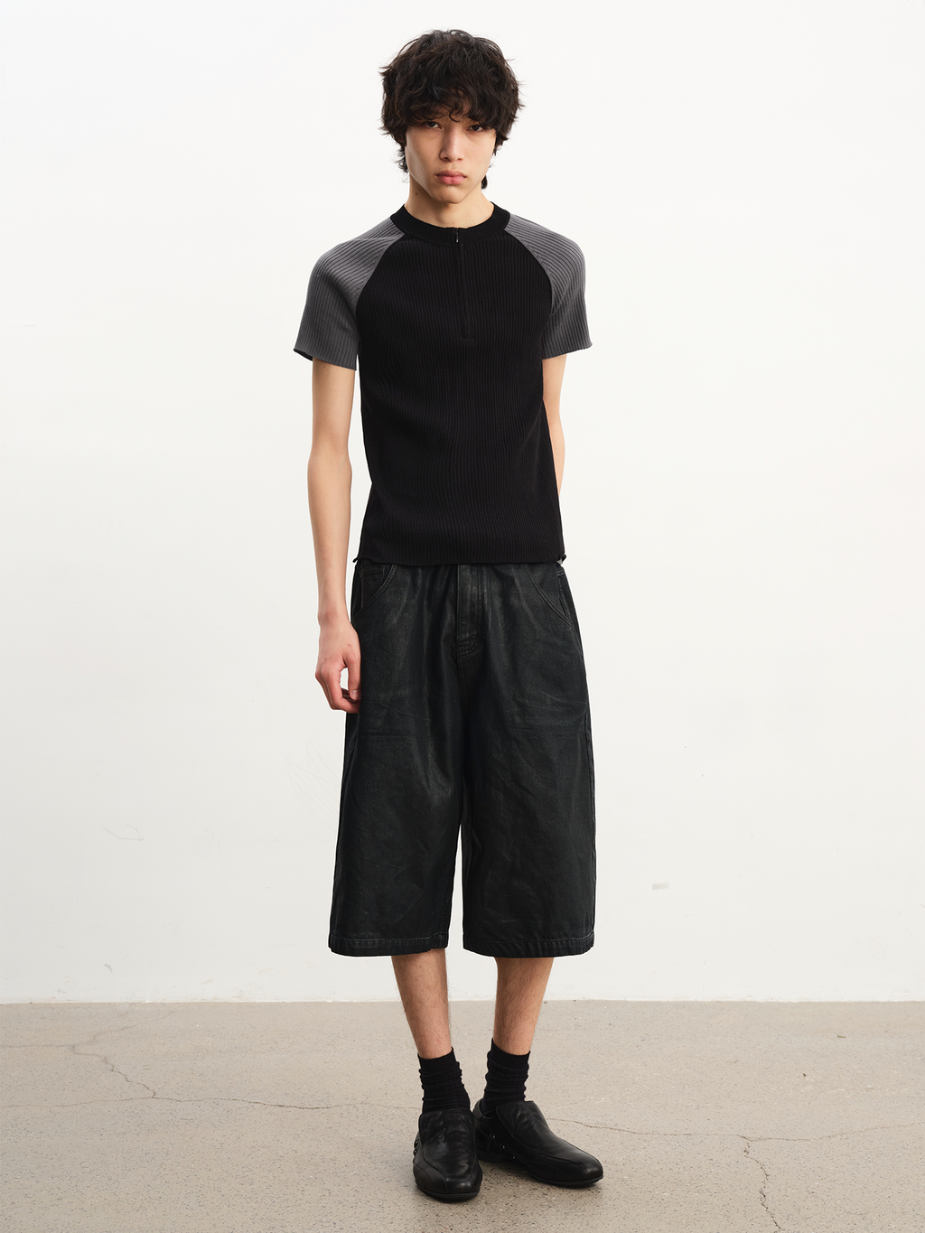 JCAESAR Half Zipper Shoulder Plunger Sports and Leisure Tee