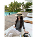 Pusumede Casual Versatile Slash Shoulder Knitted Long Sleeve