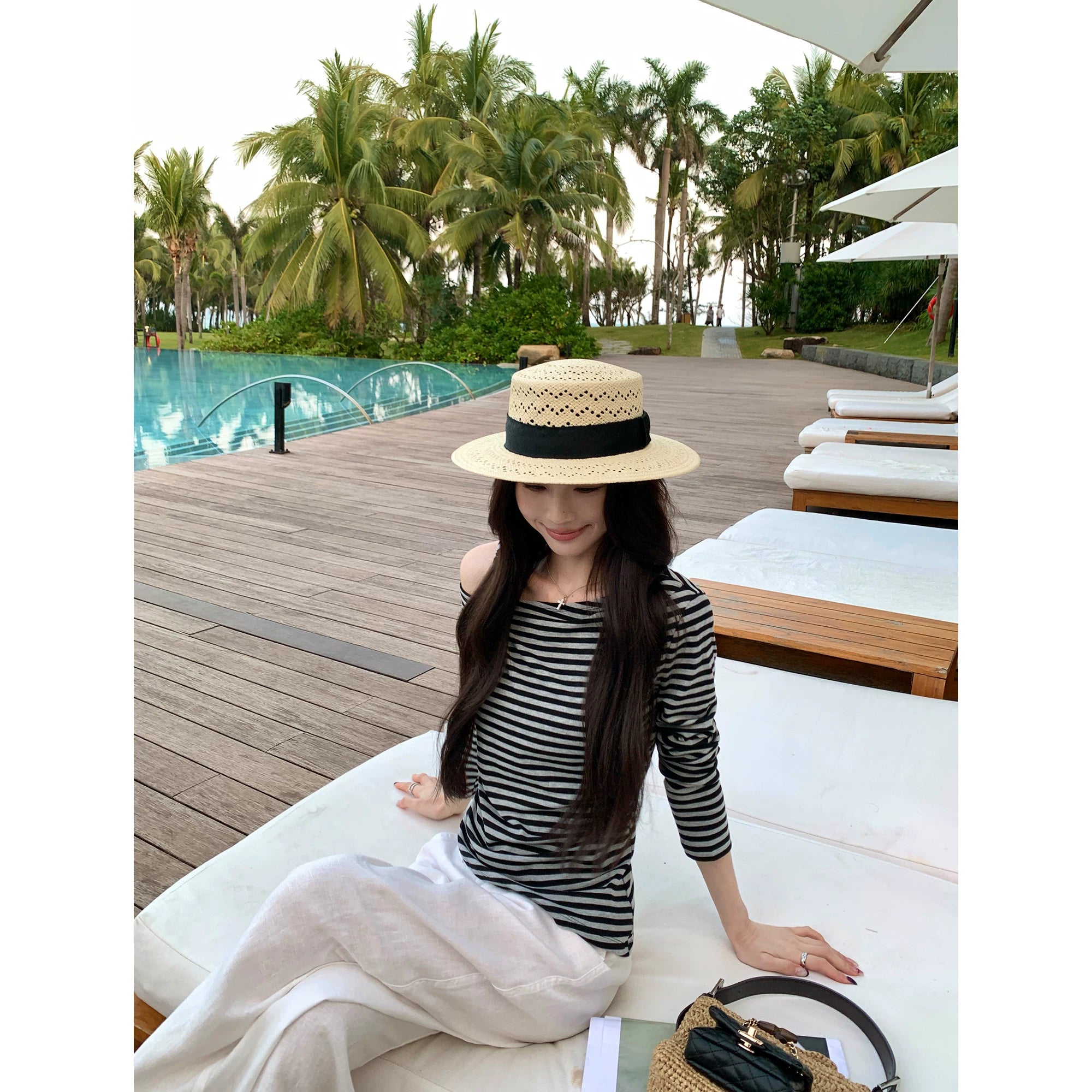 Pusumede Casual Versatile Slash Shoulder Knitted Long Sleeve