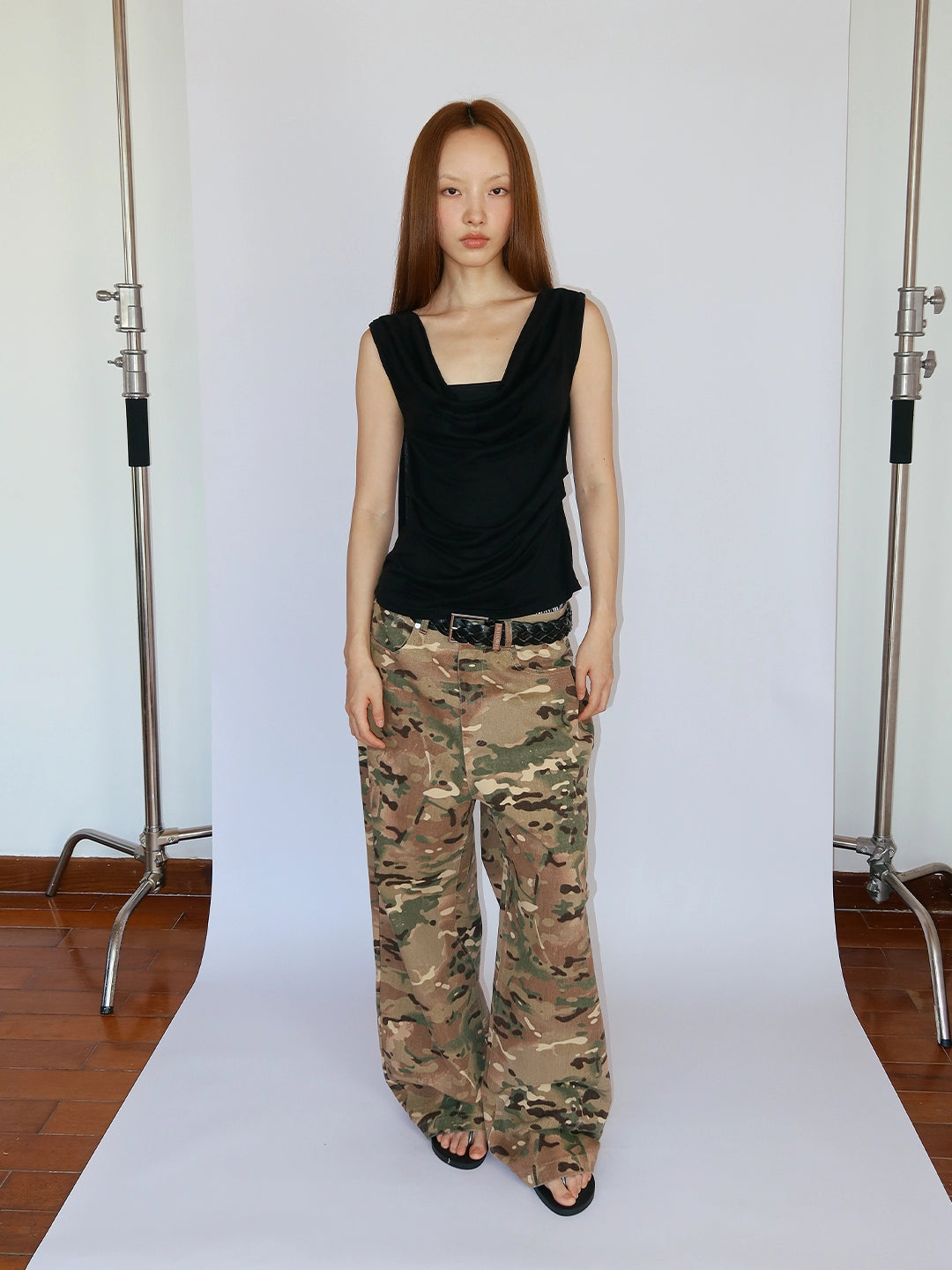 FUNKYFUN Twill Loose Wide-leg Tooling Camouflage Pants