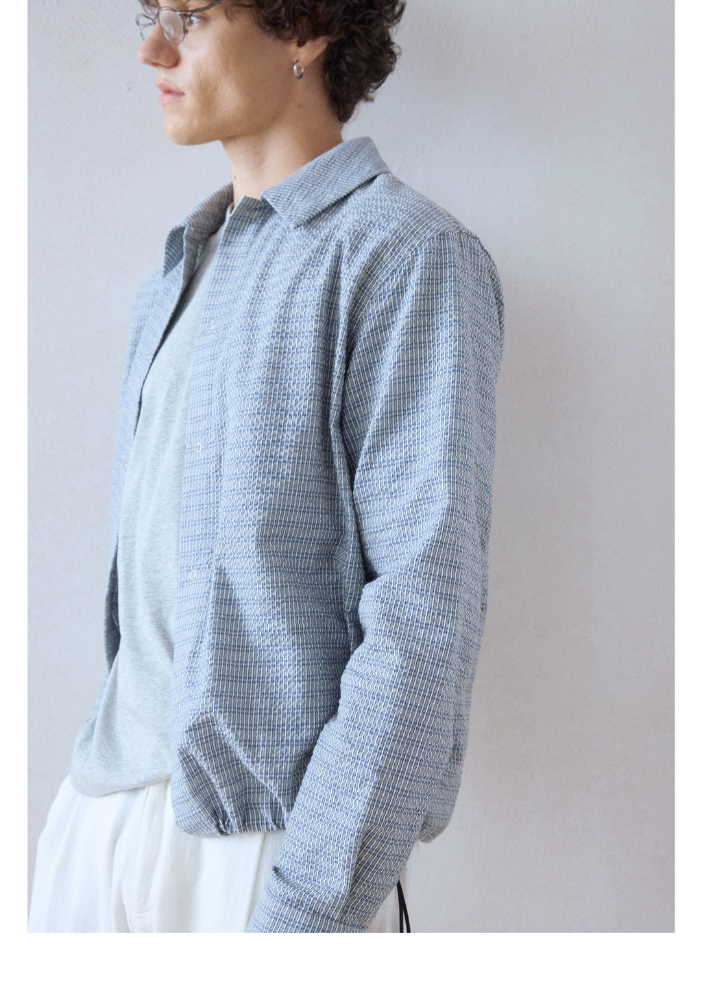DIMC Wrinkled Texture Small Plaid Long-sleeved Shirt