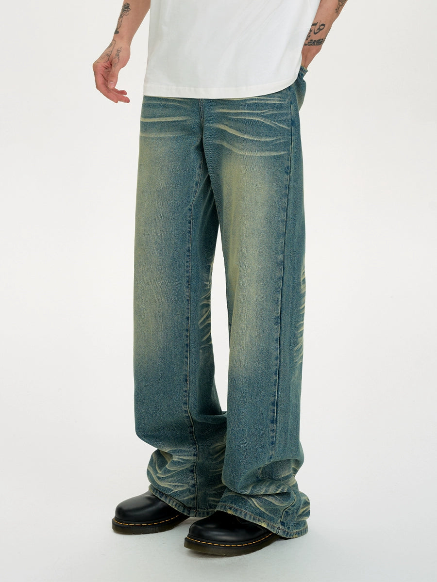 NICEBAD Washed Embroidered Straight Jeans