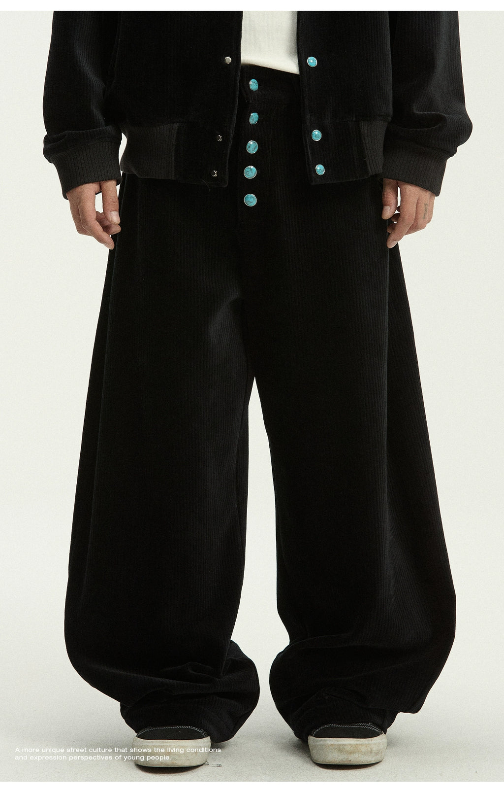 CoosRetro Corduroy Back Pocket Embroidered Casual Scimitar Pants