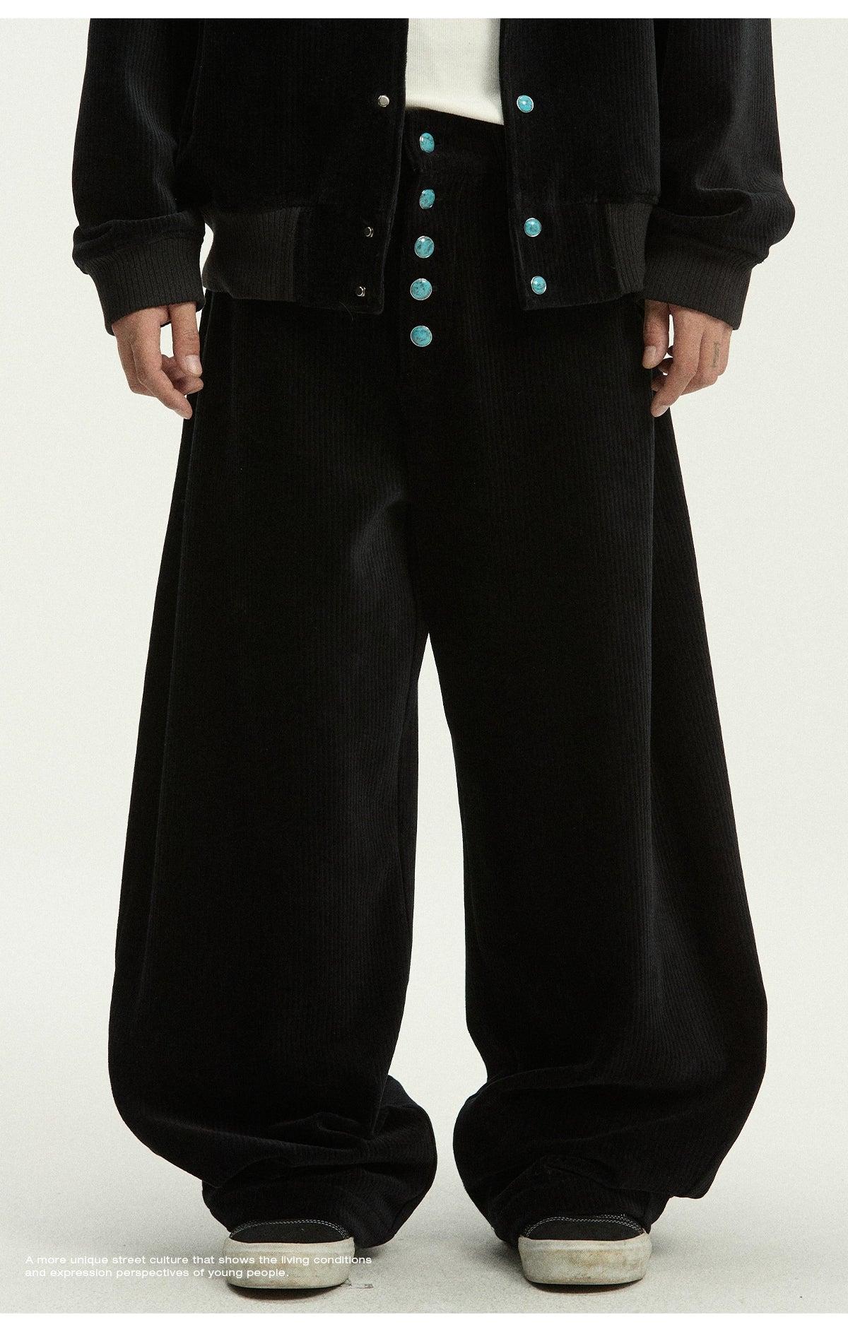 CoosRetro Corduroy Back Pocket Embroidered Casual Scimitar Pants