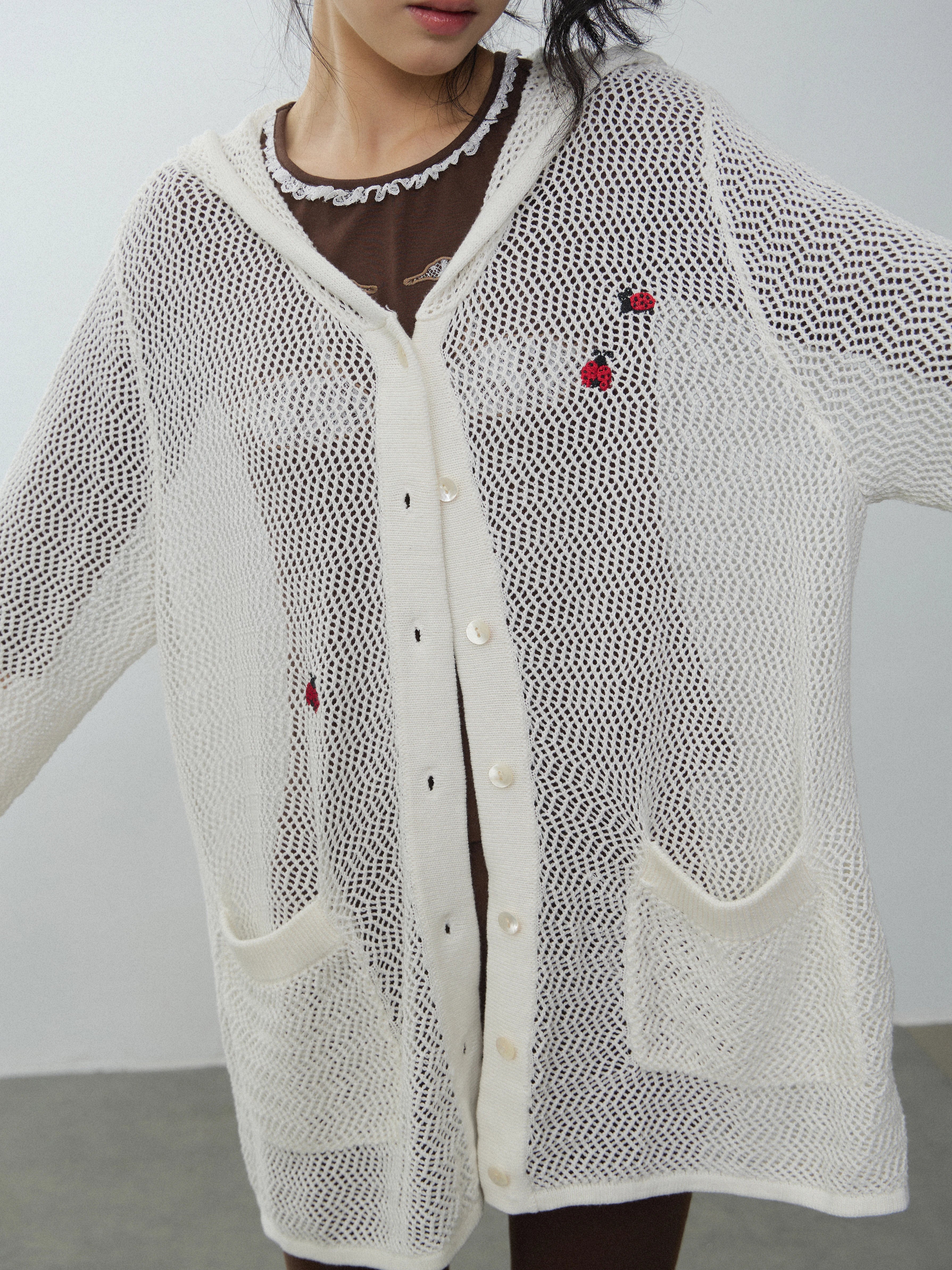 In Two Twos Cutout Knit Hooded Long Sleeves