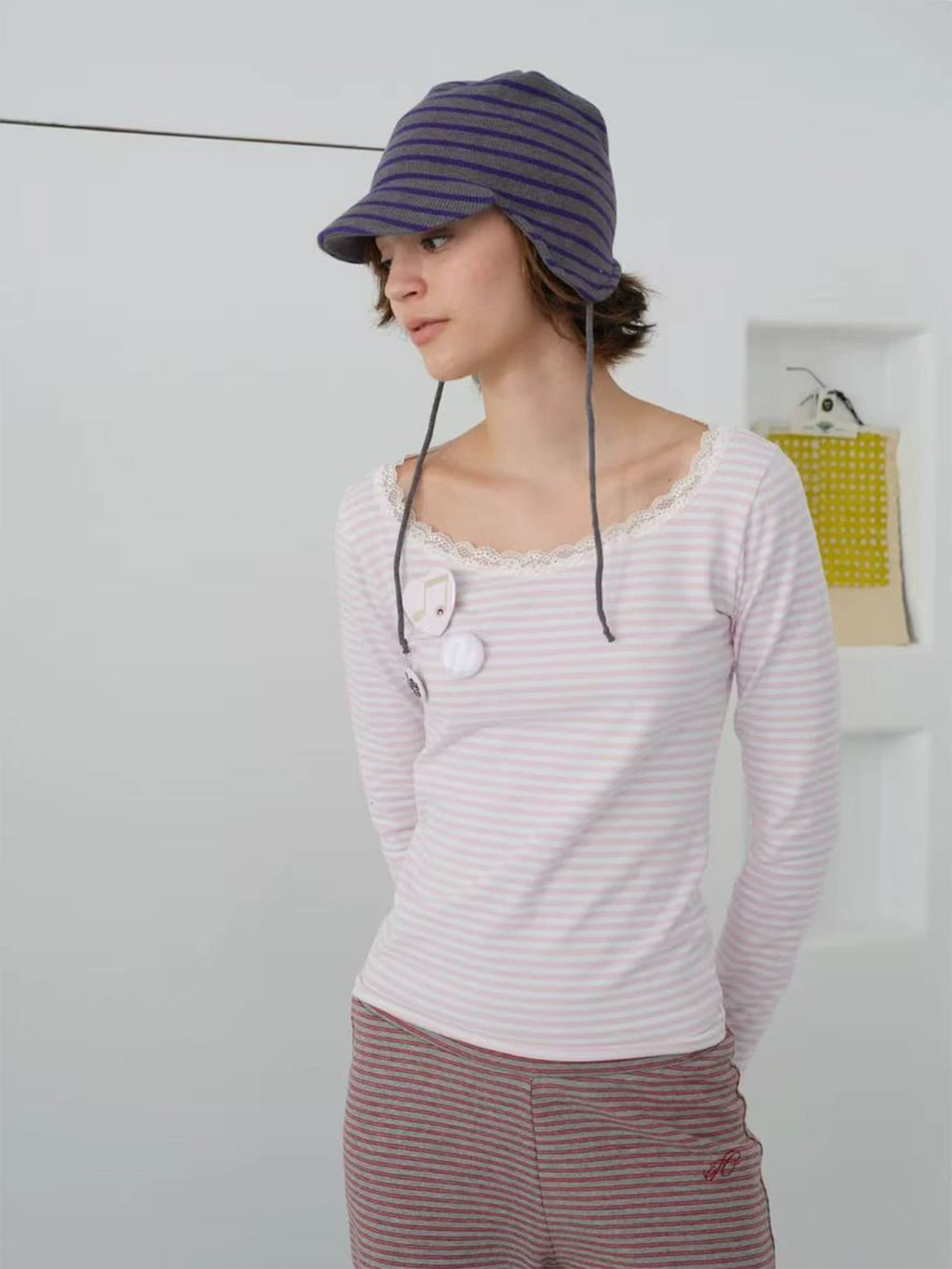 InsGale Striped Lace Stitching Slim Sleeve