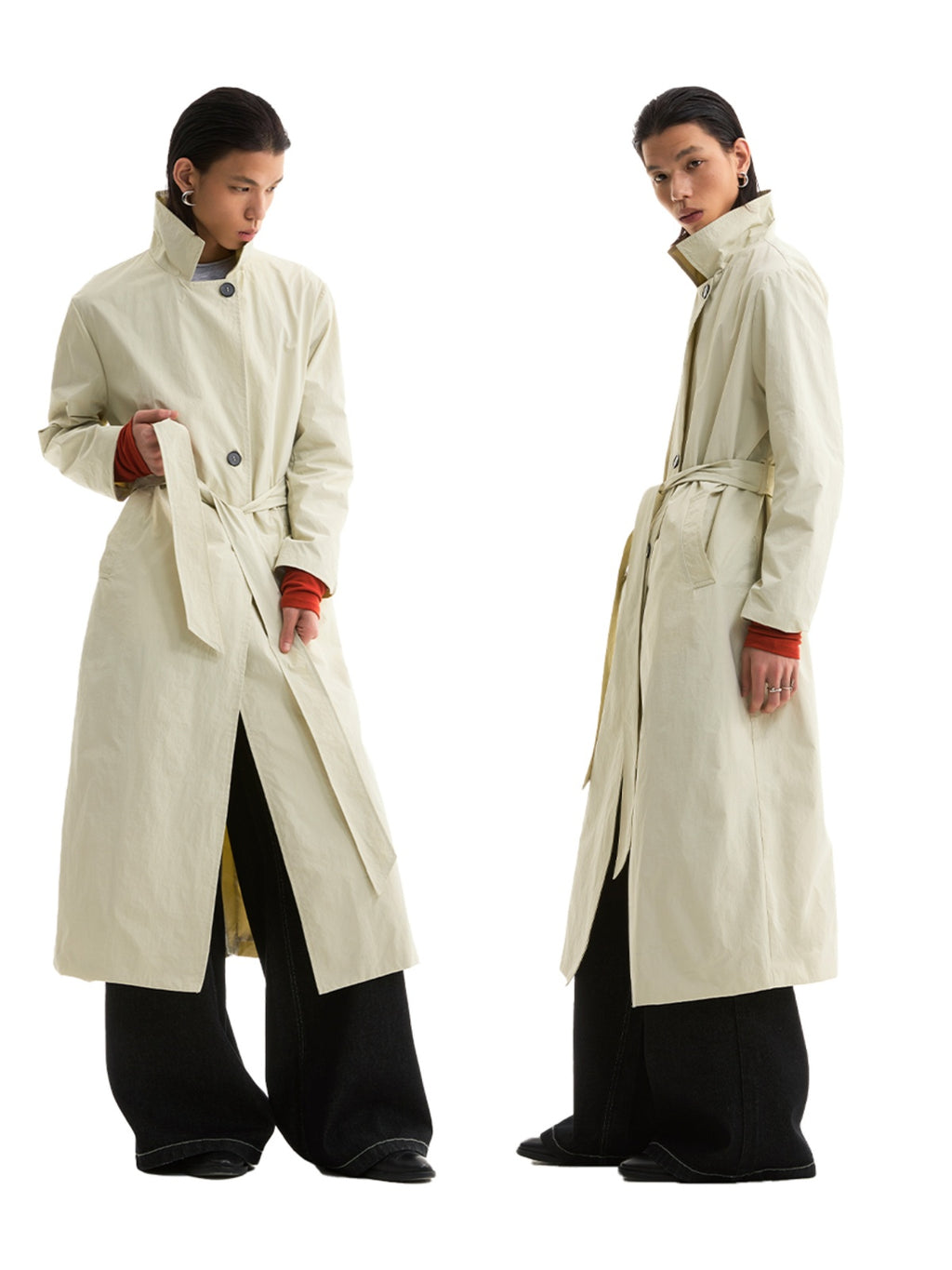 FUNKYFUN Double-breasted Stand-up Collar Loose Trench Coat