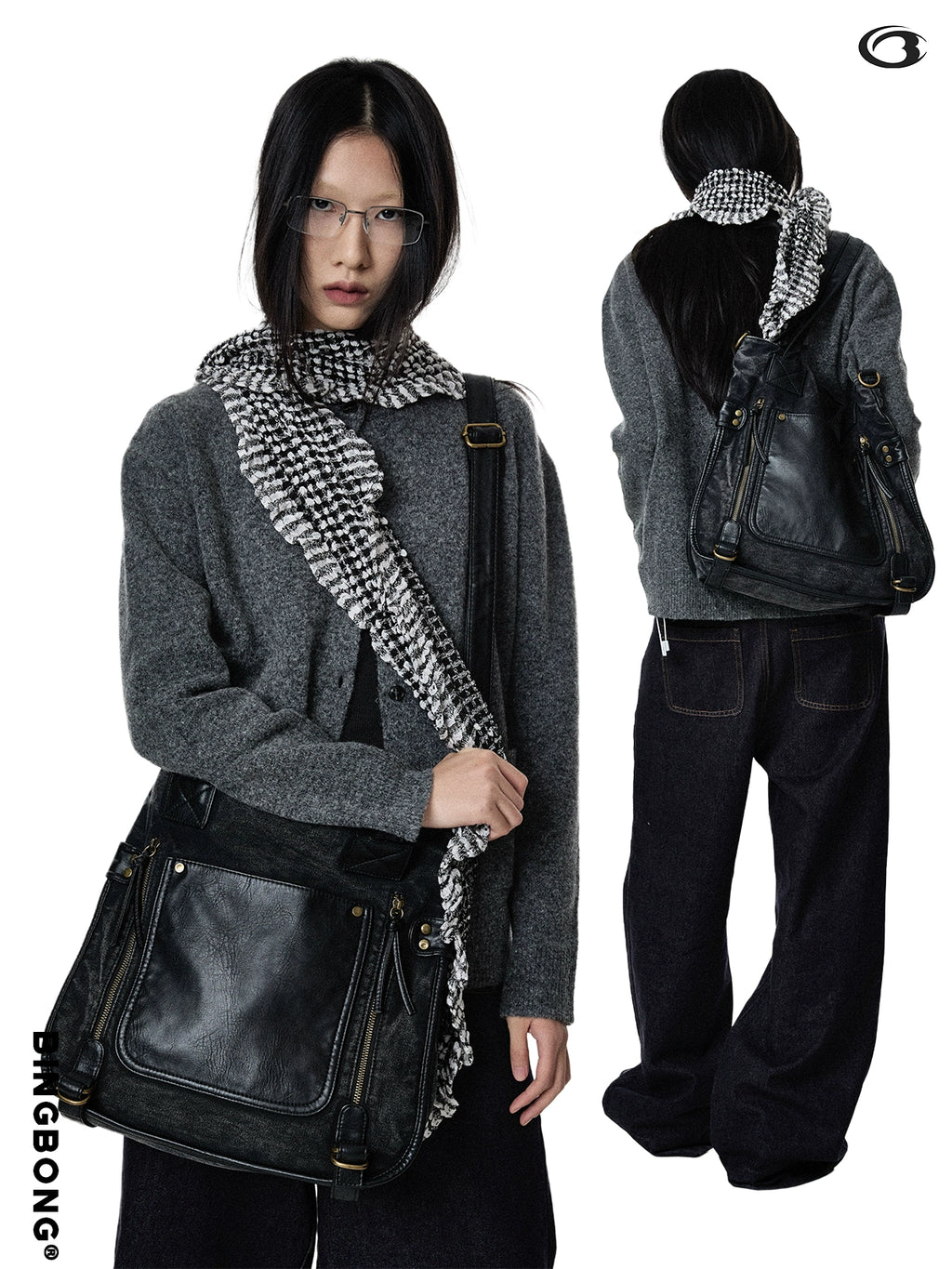 BINGBONG Retro Shoulder Tote Bag Dual-purpose Portable Messenger Bag