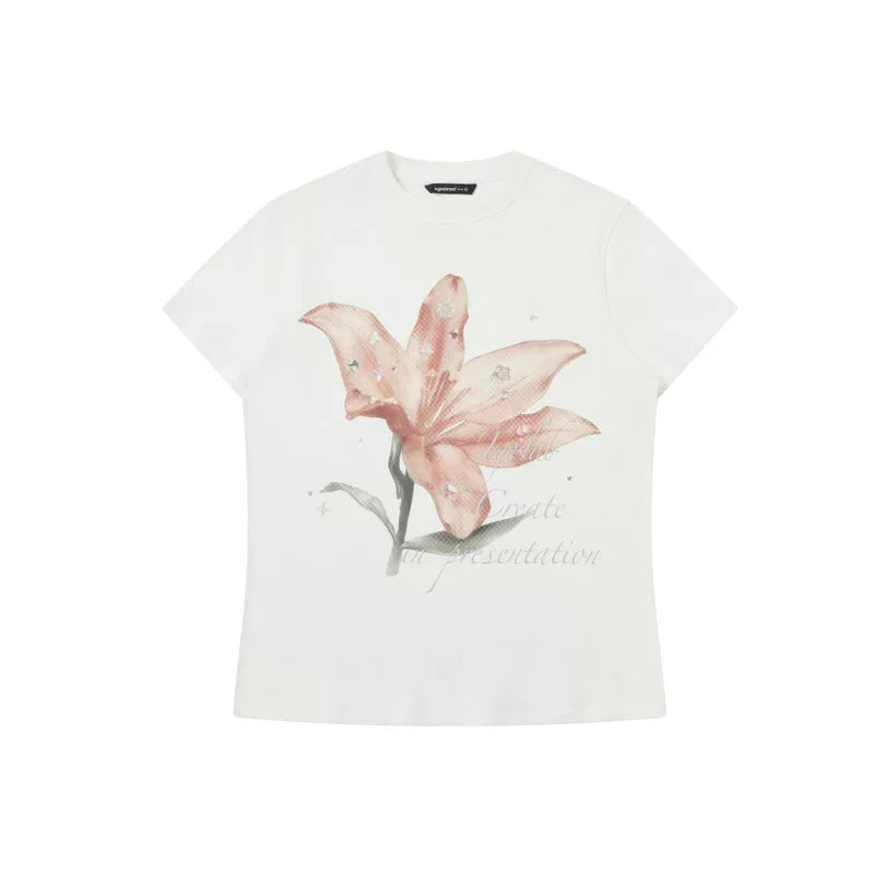 TGNS Lily Print Casual Slim Shoulder Tee