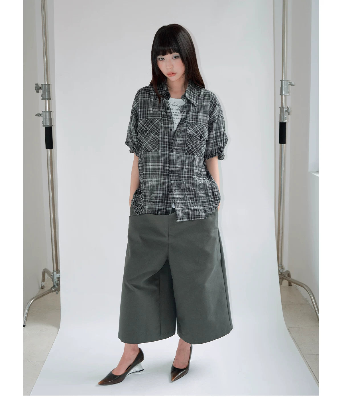 FUNKYFUN Contrast Color Loose Eight-point Trousers