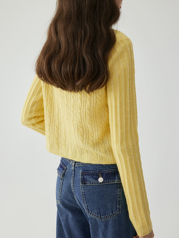VOOE Crew Neck Twist Lazy Knitted Sweater Cardigan