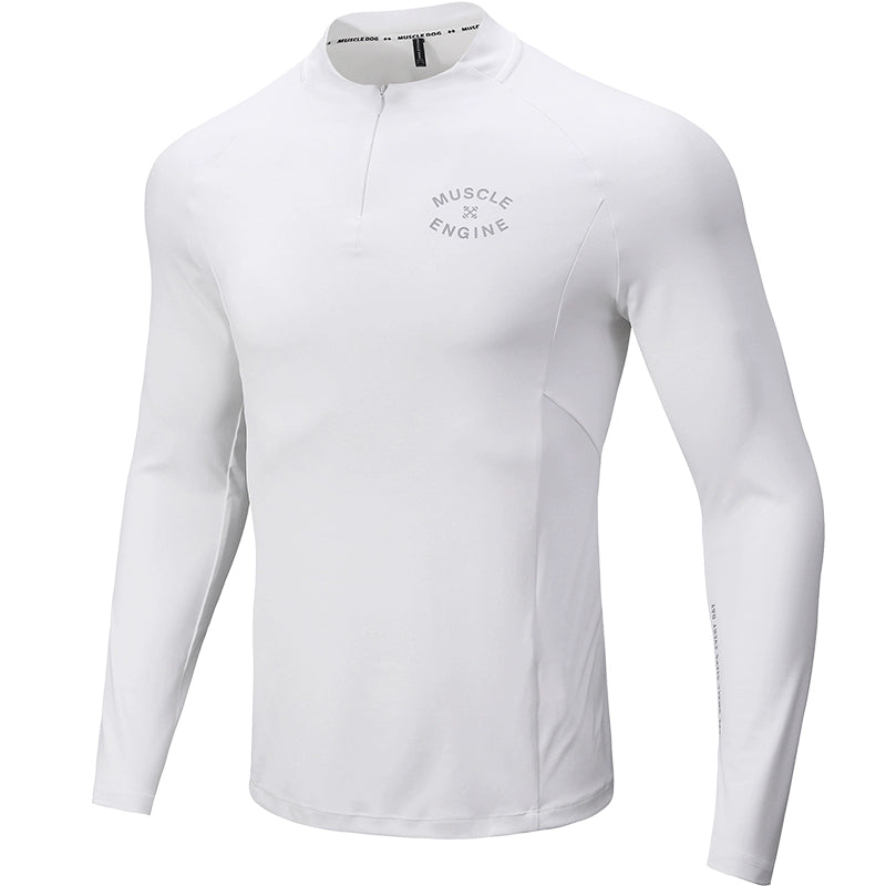 MuscleDog Half Zipper Slim Fit Small Stand-Up Collar Long Sleeve