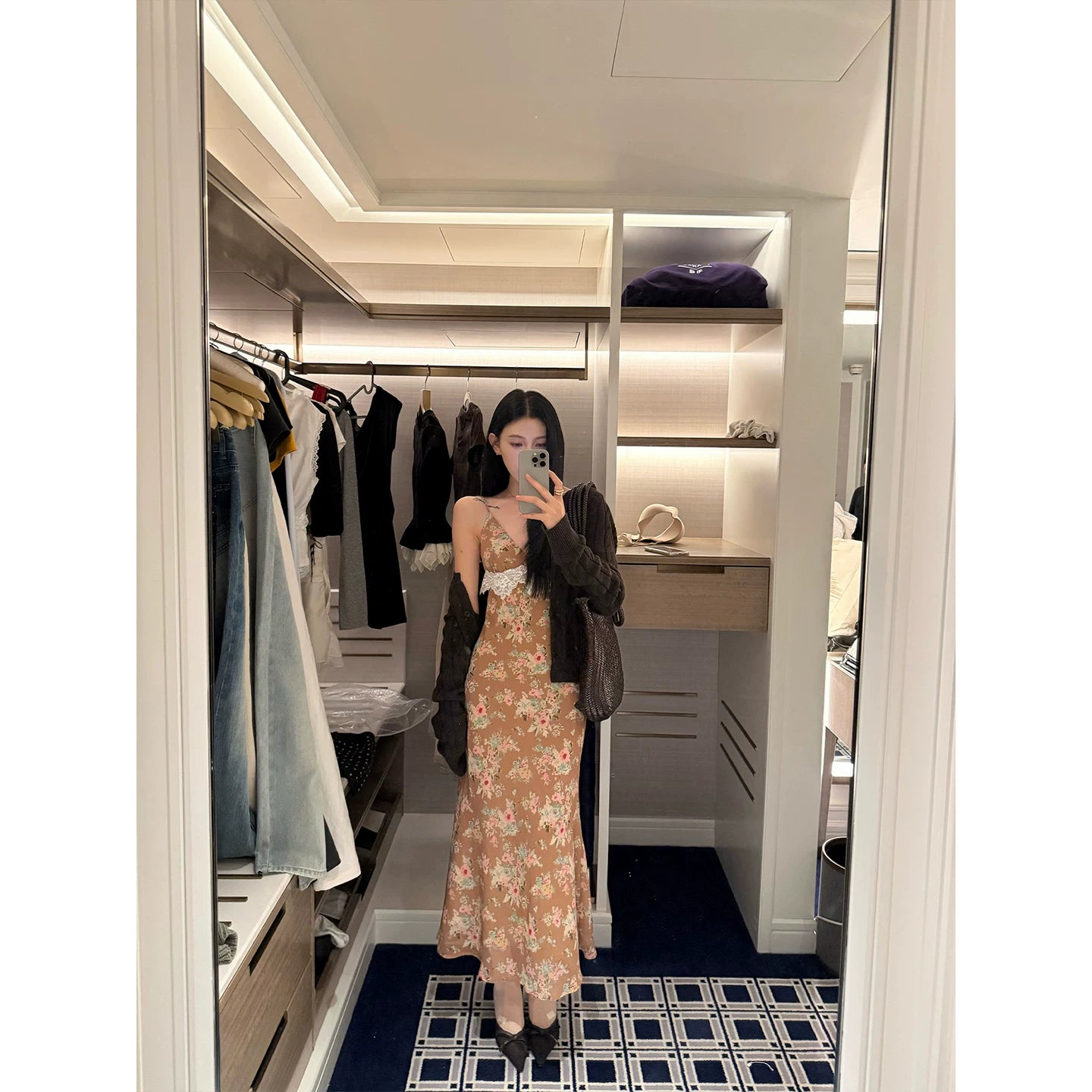 YOUNG KYLIN Floral Suspender Dress