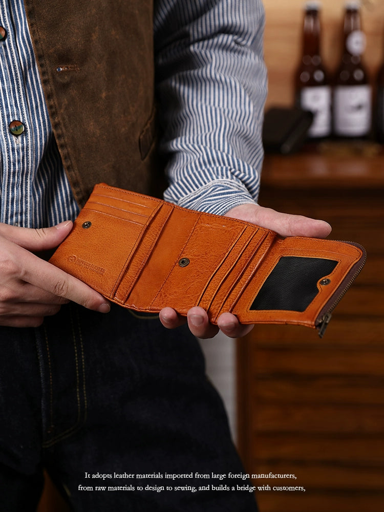HALF WORK AtelierLeo first-layer cowhide wallet men's leather short handmade multi-card degaussing anti-theft swipe card bag wallet