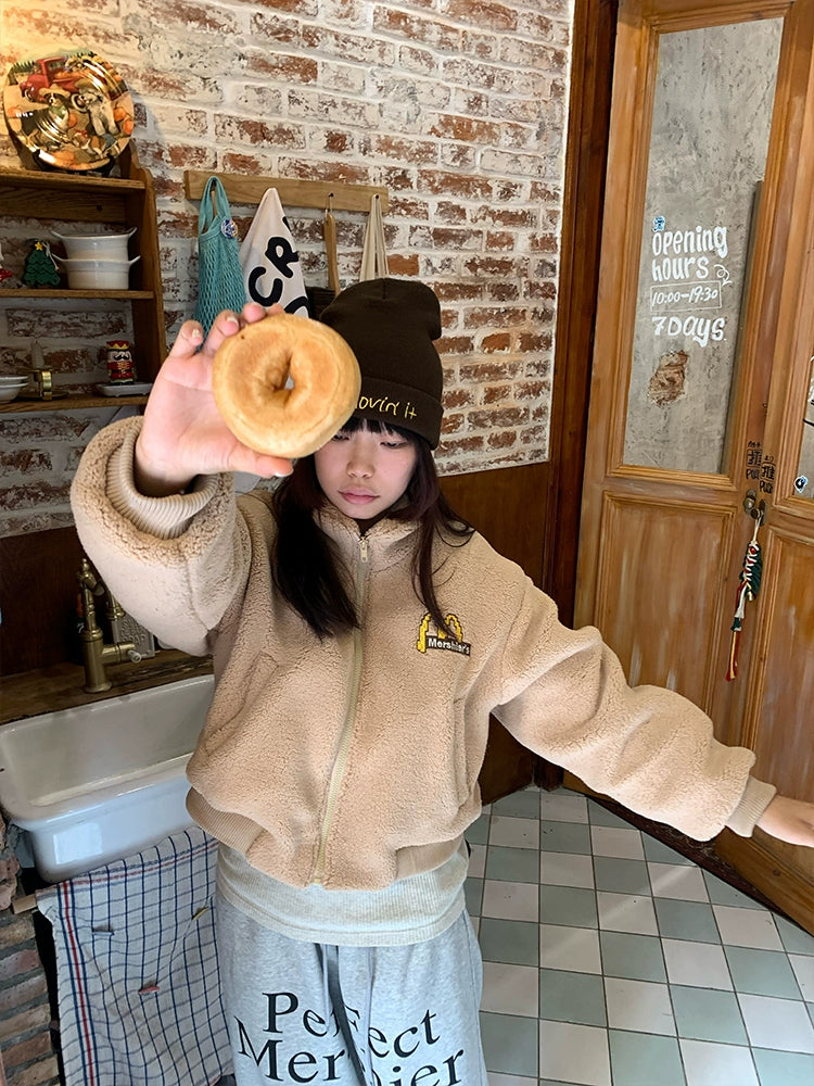 EAHO Retro Letter Print Fleece Sweatpants