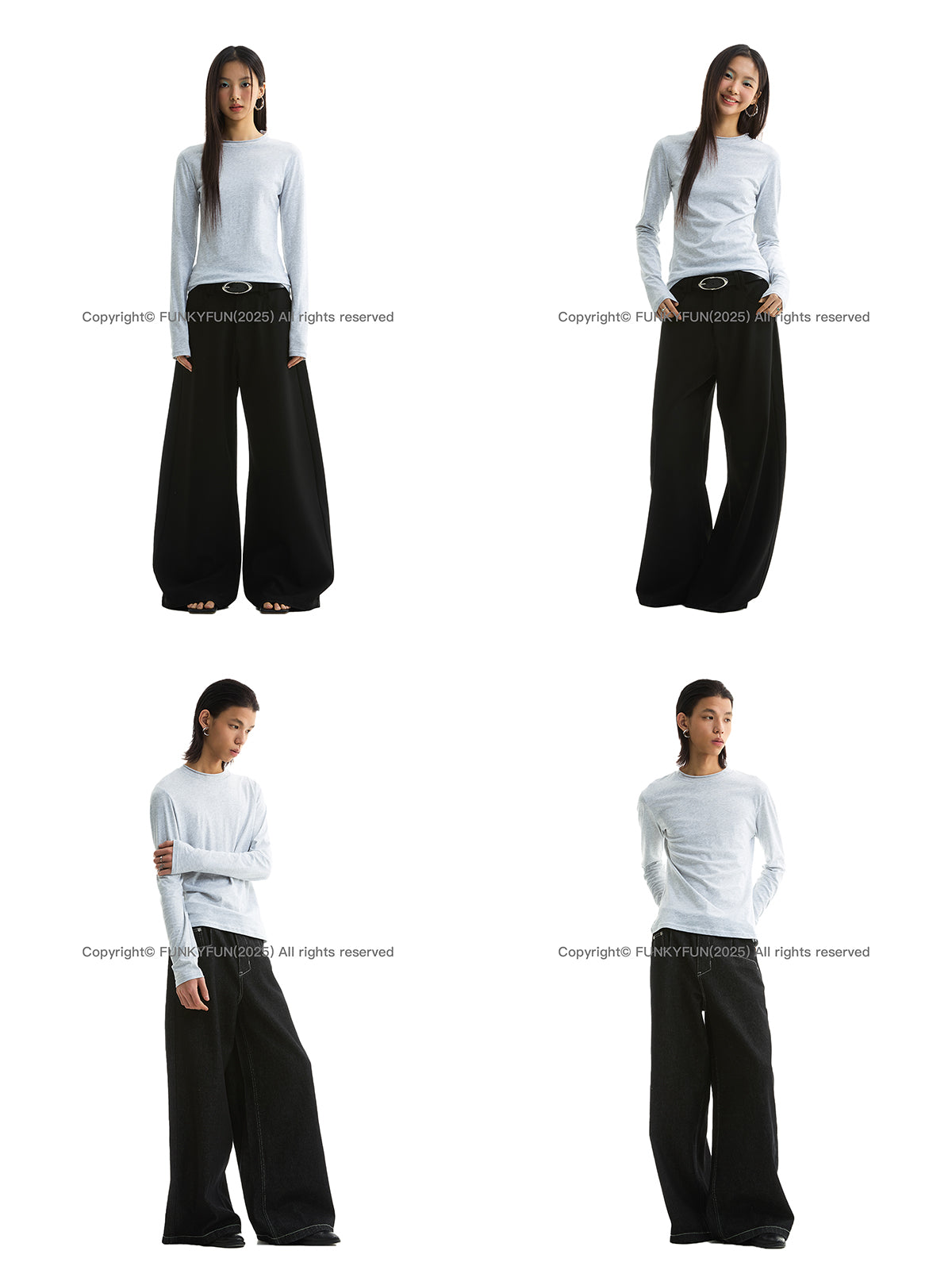 FUNKYFUN Curled Edge Small Neckline Bottoming Shirt T-shirt
