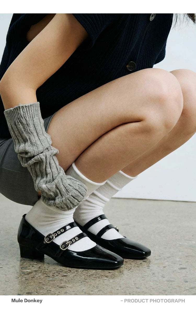 Donkey Thick Heel Square Head Dark Rivet Shoes