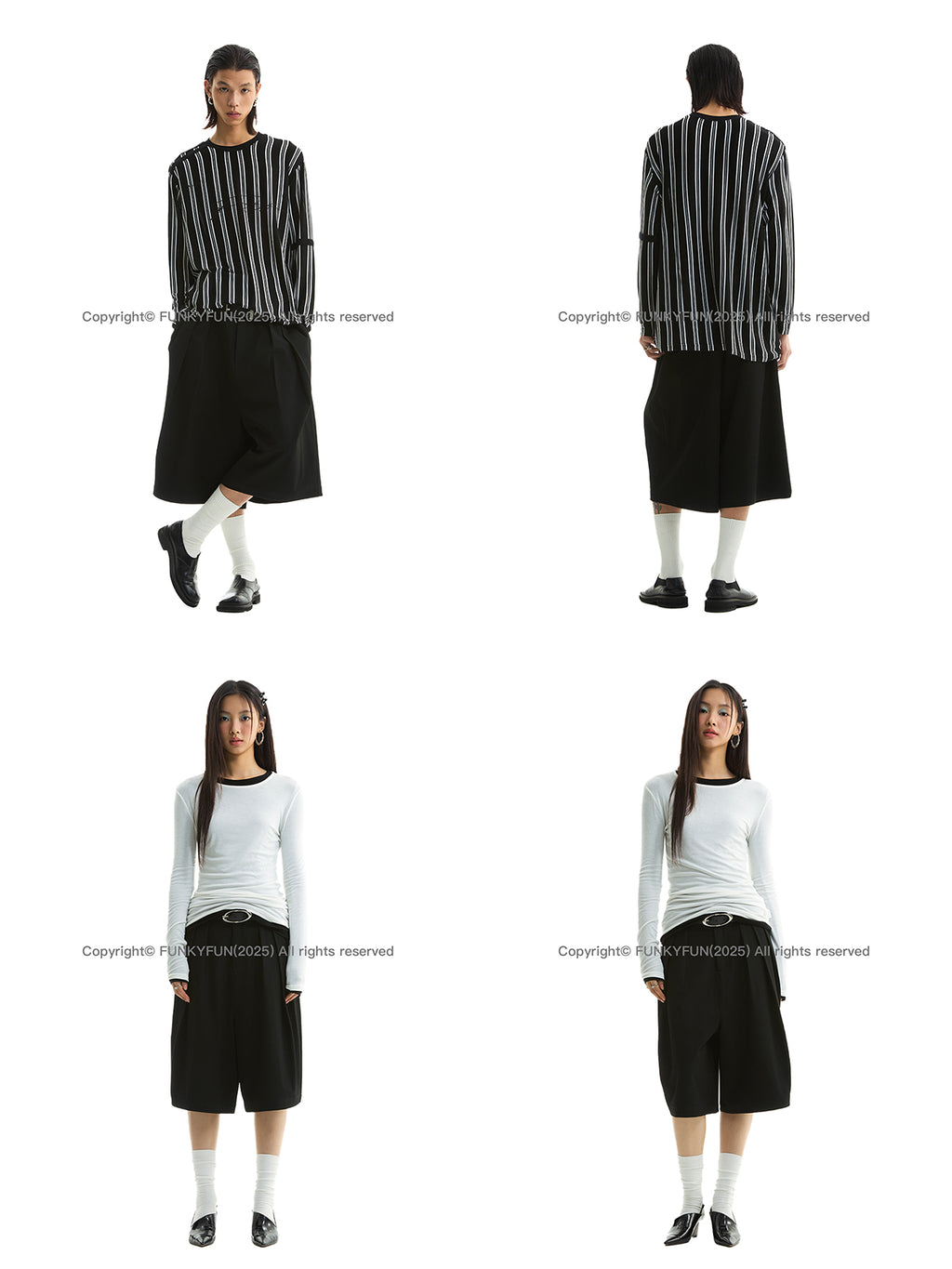 FUNKYFUN 2025SS Double-piece pleated design waistless wide five-point low-crotch trousers shorts