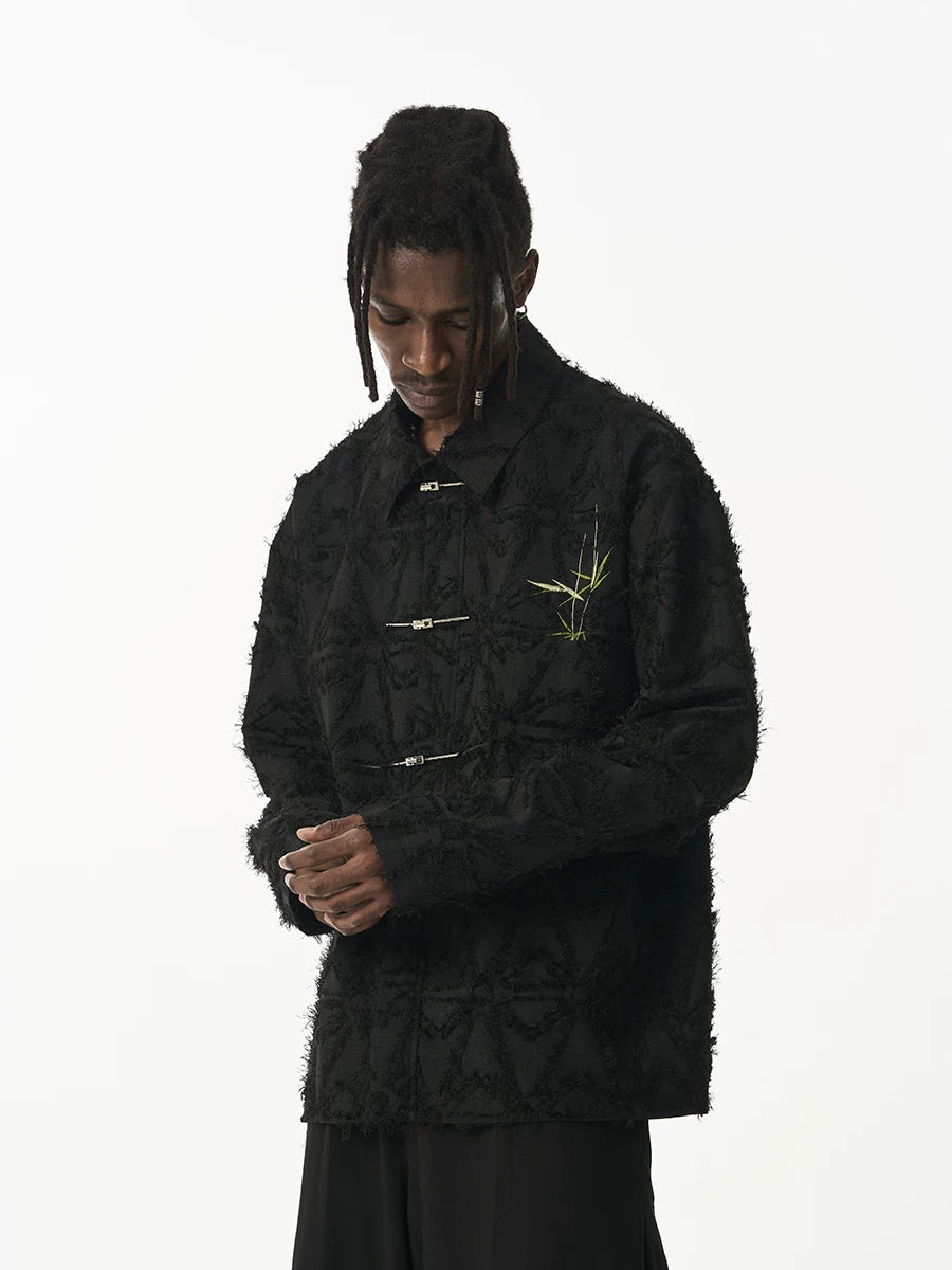 CNEW Bamboo Embroidered Metal Button Burrs Fringed Jacket