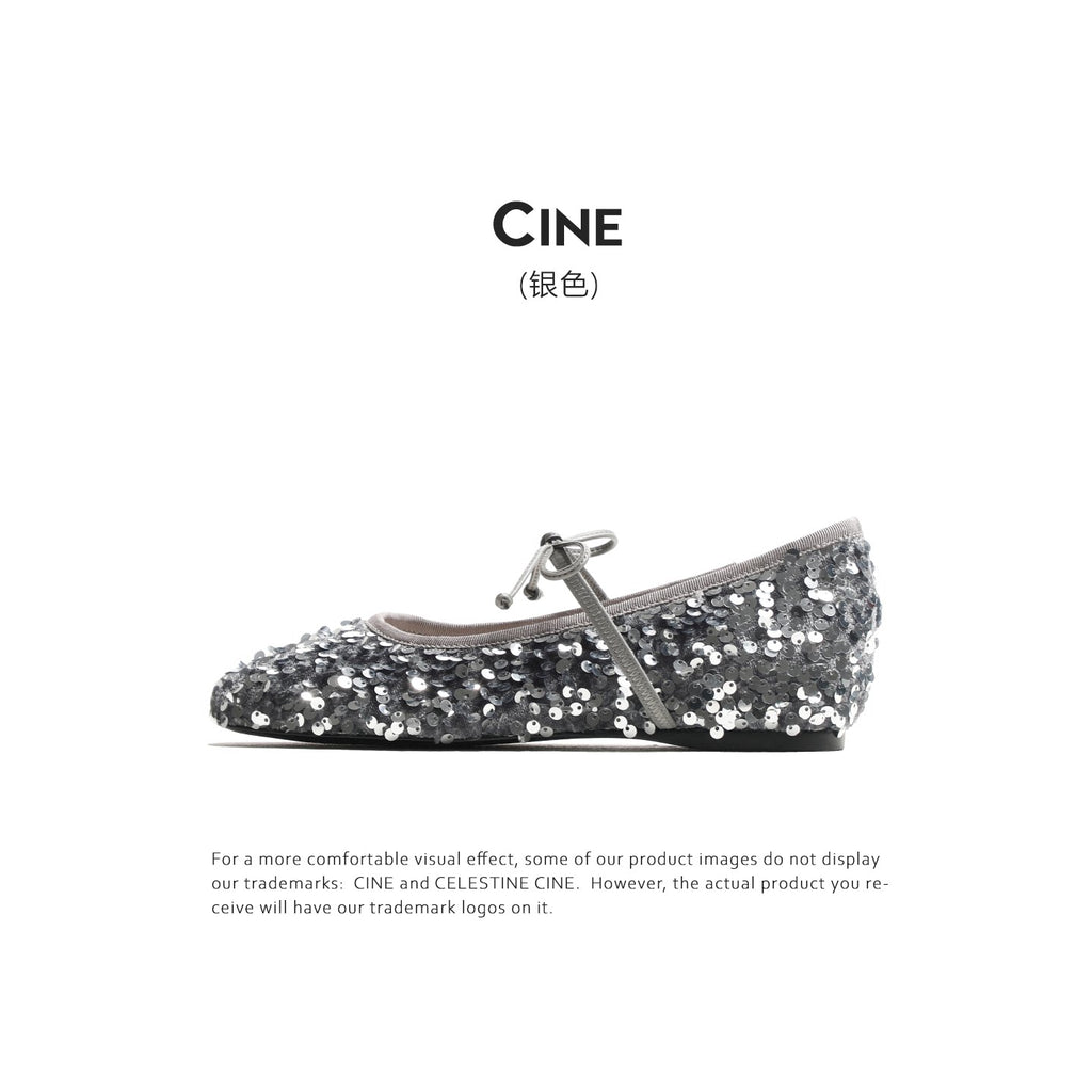 Cebostin Bow Inner Heightening Sequined Shoes