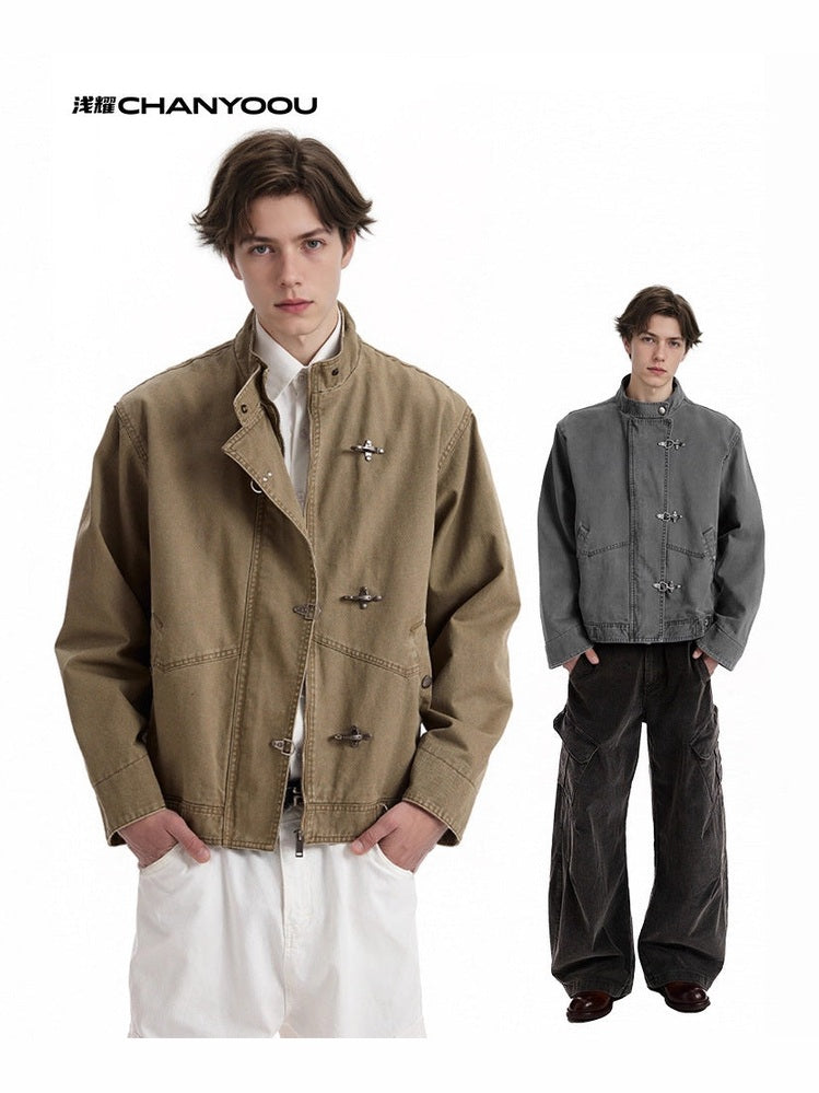 CHANYOOU Retro Premium Sense Aircraft Buckle Stand-up Collar Jacket