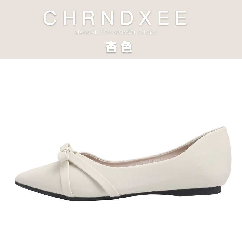 CHRNDXEE Simple Sweet Bow Retro Single Shoes