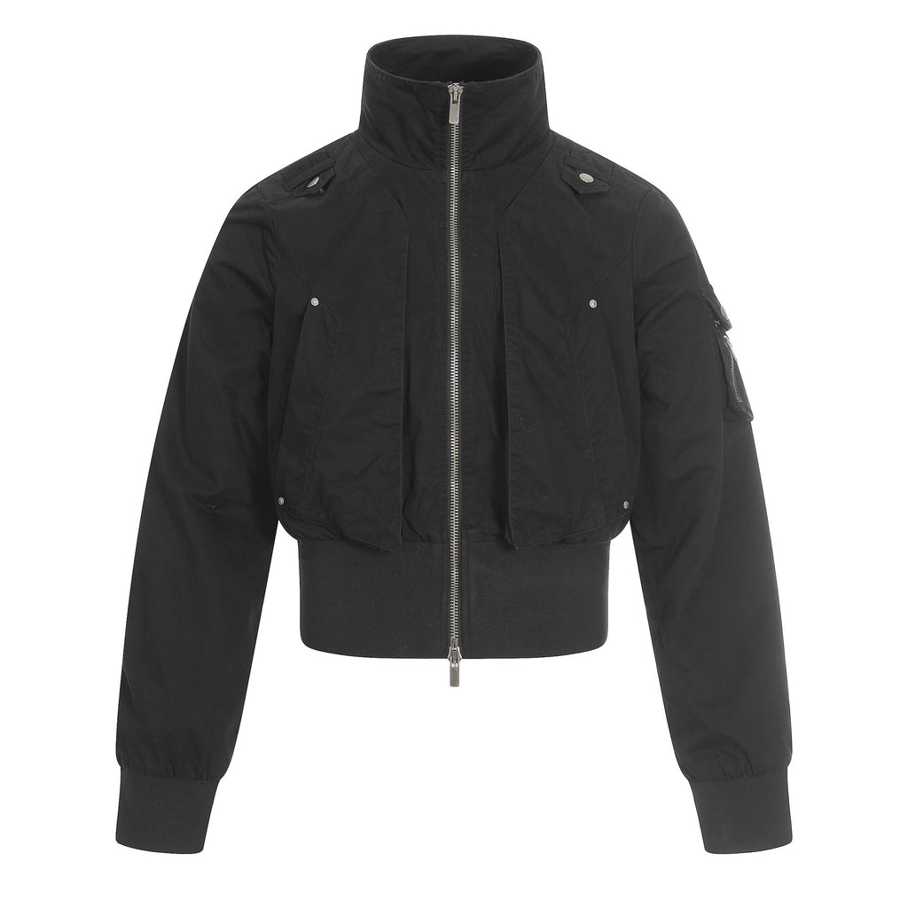 11KN Retro Splicing Slim-fitting Waist Short Wide Stand-up Collar Jacket