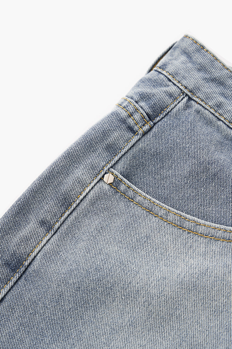 INF Anti-structure washing seven-point denim shorts