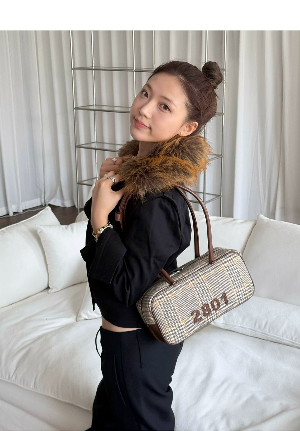 2801Project Plaid Suede Shoulder Bag