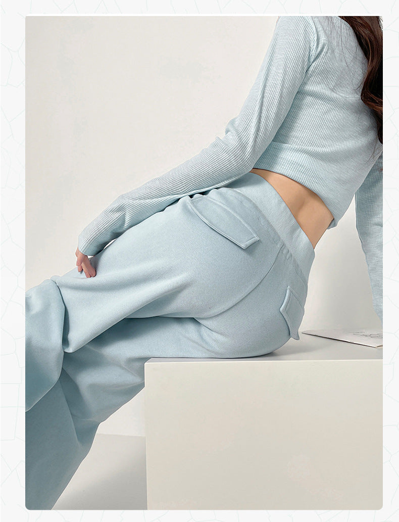 TIANQINGSE High-waisted Slim Straight Casual Wide-leg Sweatpants